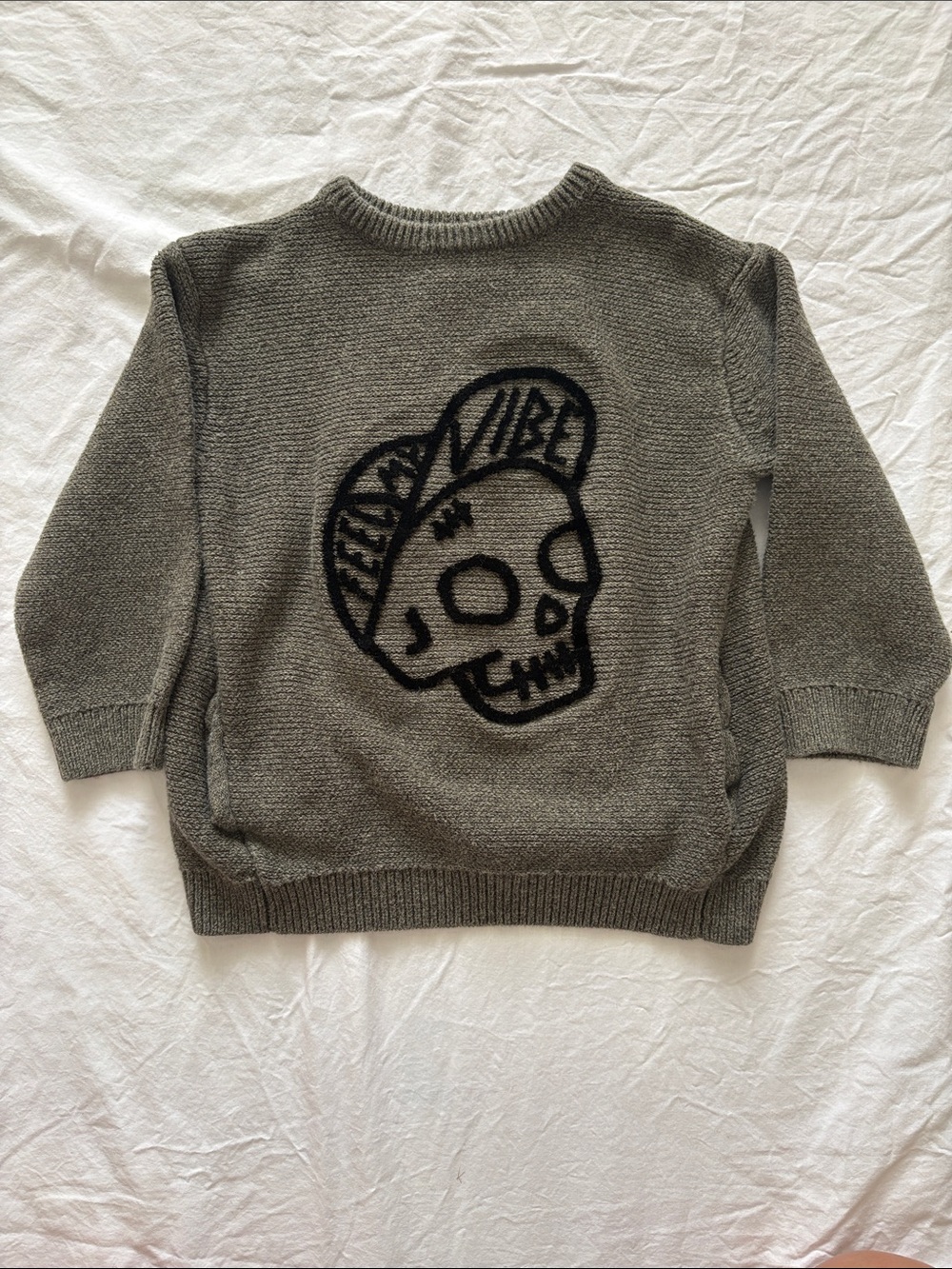Zara kids Grey Knit Sweater with Black Skull Graphic